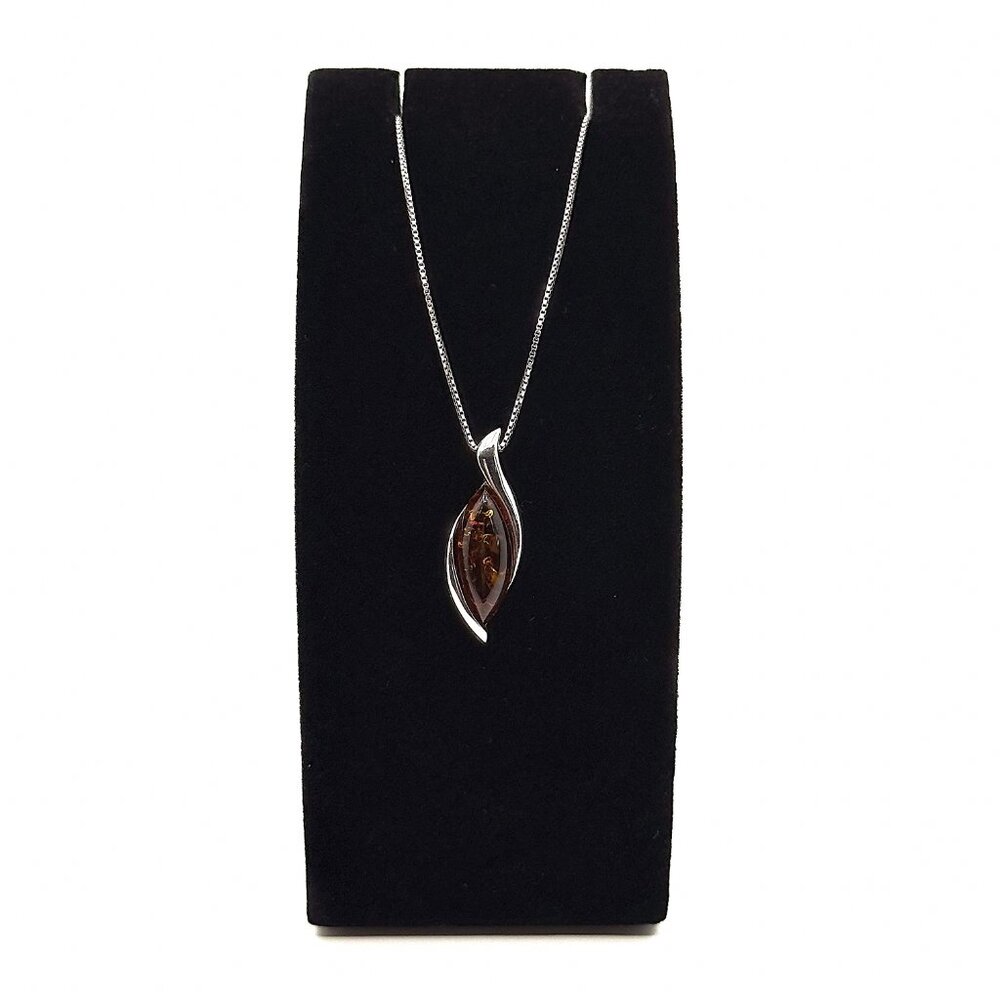 Peora Genuine Baltic Amber Pendant Necklace – Sterling Silver, Cognac Color - Picture 3 of 6